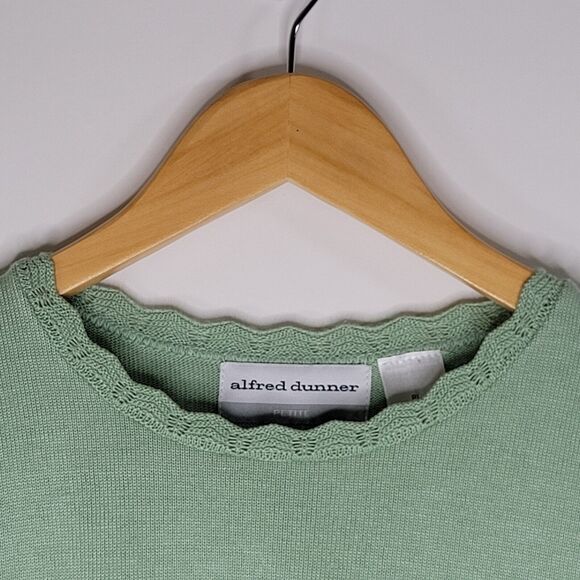 ALFRED DUNNER Green Short Sleeve Top Size PL Lace Crochet Floral Scalloped Twee - Picture 7 of 9